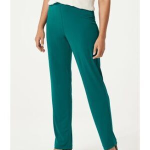 Susan Graver Womens 2X Bootcut Liquid Knit Elastic Waist Regular Pants Teal NWT